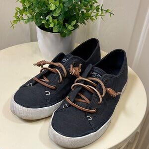 Sperry Navy Canvas Sneakers with Tan Laces